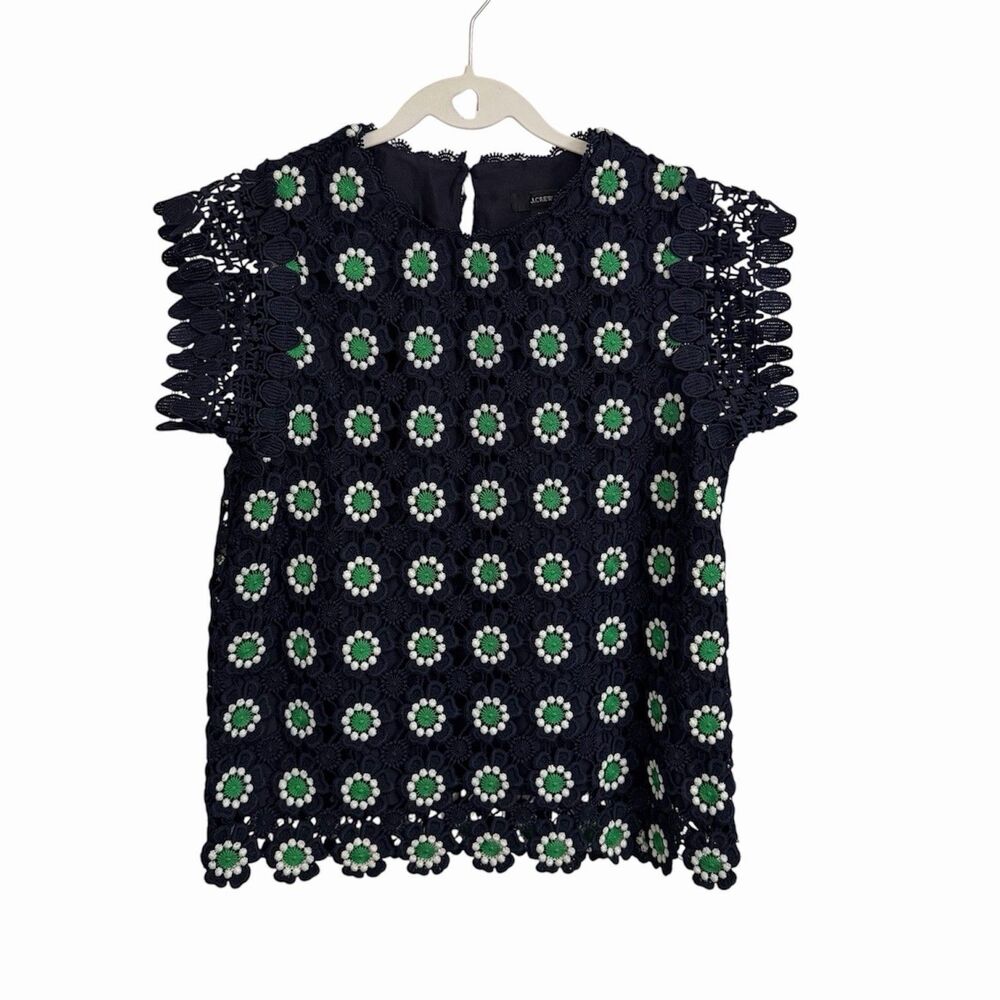 J. Crew Blouse Womens XS Blue Floral Crochet Sleeveless Top